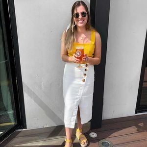 Anthropologie white denim midi skirt